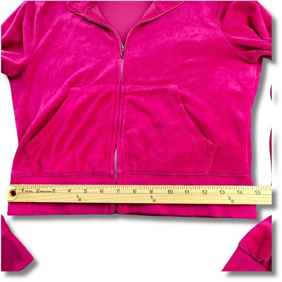 Juicy Couture Track Jacket Women's M Hot Pink Velour Full Zip Pockets "J" Charm - Picture 11 of 14